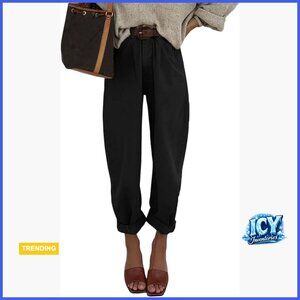 High Waisted Baggy Boyfriend Cropped Jeans, 70% Cotton 30% Polyester